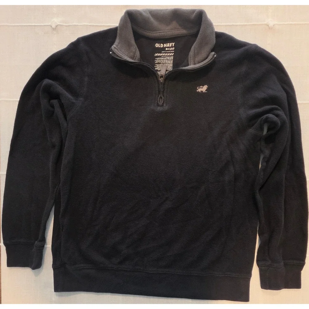 Old Navy Mens Small Black 100% Cotton Quarter Zip Pullover Lion Logo Sweater